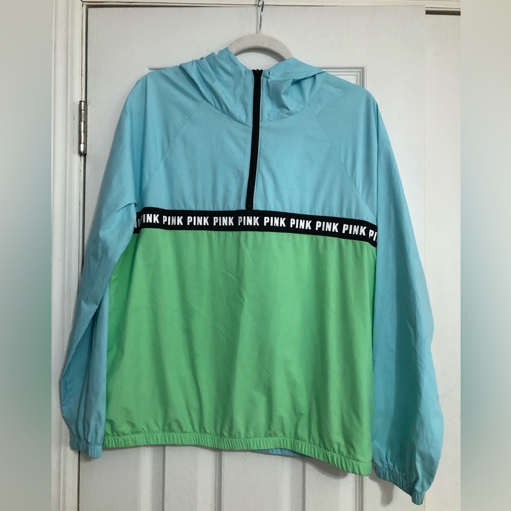 PINK Victoria's Secret Light Blue & Mint green Colorblock 1/4 zip Jacket size XS